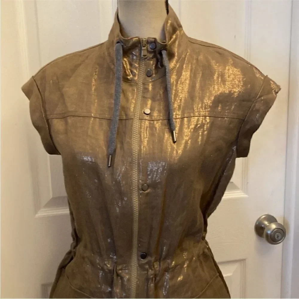 NWT Brunello Cucinelli 100% linen Shimmering Gold/ brown romper, S